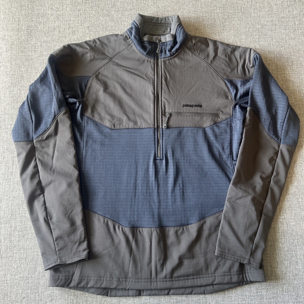 Patagonia Mens Sz M R1 Field 1/4 Zip Pullover Waffle Fleece Smolder Blue Outdoor